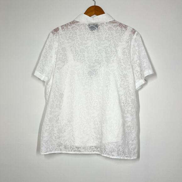 Vintage NOTATIONS Cotton 2 Pcs Button Up Top White Floral Print Sheer Sz XL - Picture 5 of 9